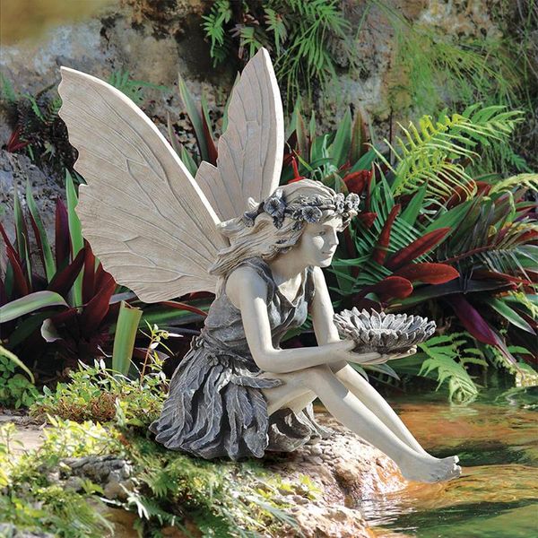 

decorative objects & figurines flower fairy statue sitting ornament resin craft landscaping yard art angel wings home outdoor garden decorat