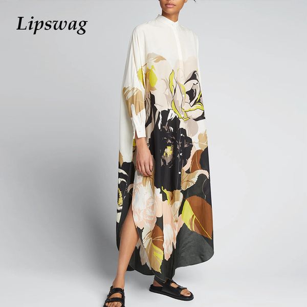 

elegant vintage printed lady maxi dress casual fashion women loose shirt dress 2021 spring summer long sleeve long party dresseshigh quality, Black;gray