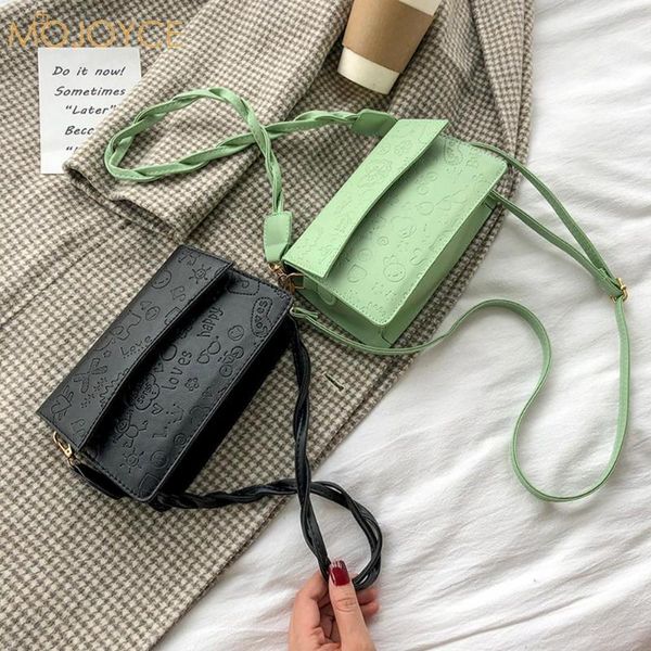 

fashion women cartoon embossing pu leather shoulder messenger crossbody bag small square flap handbag tote cross body