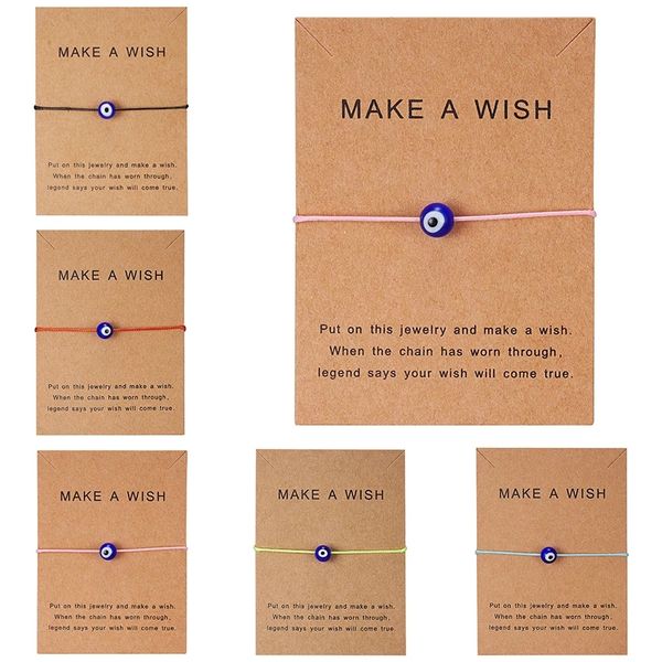 Make a Wish Blaues böses Auge, gewebtes Papierkarten-Identifikationsarmband für Männer und Frauen, verstellbare Glücksarmbänder mit roter Schnur, weiblicher Modeschmuck