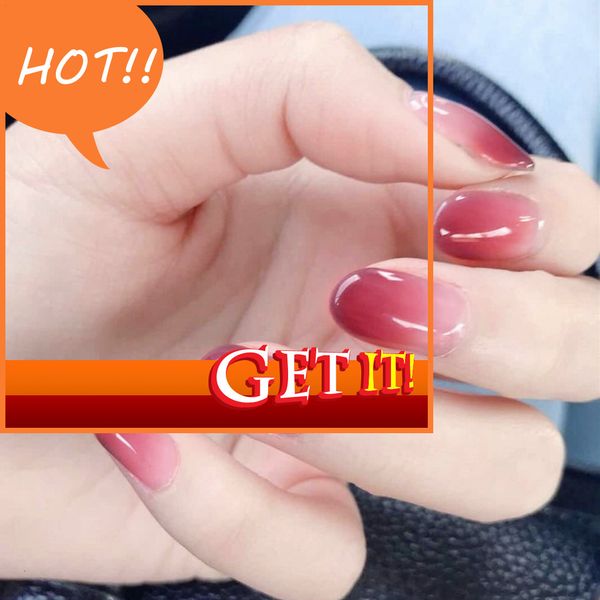 

hand diy nail decorated stylist nina 466 - gouache gradient fake nail patch wear finished 24 es, Red;gold