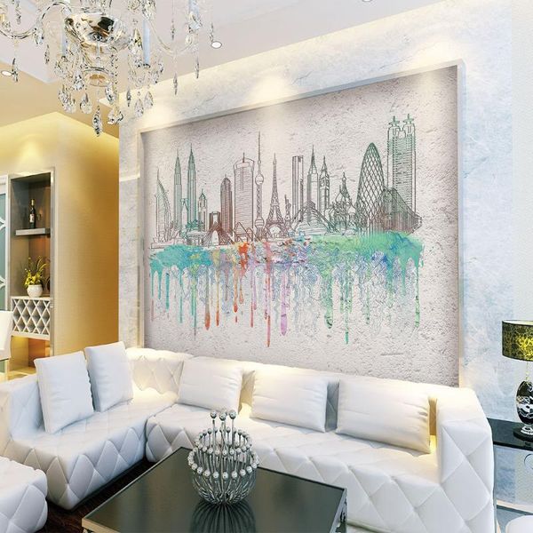 

wallpapers seamless wallpaper modern watercolor city silhouette splash ink background wall painting