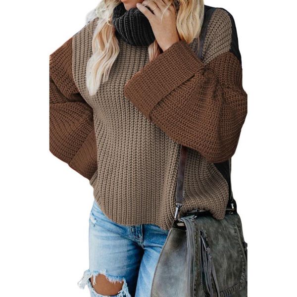 

women's sweaters 2021 sale lady loose autumn winter women oversize chunky batwing long sleeve turtleneck color block pullover knit swea, White;black