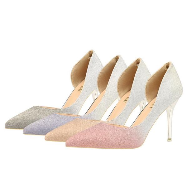 

summer woman sequins high heels gradient pointy-toe pump fashion low-cut vamp dress shoes ladies evening party pumps sandals, Black