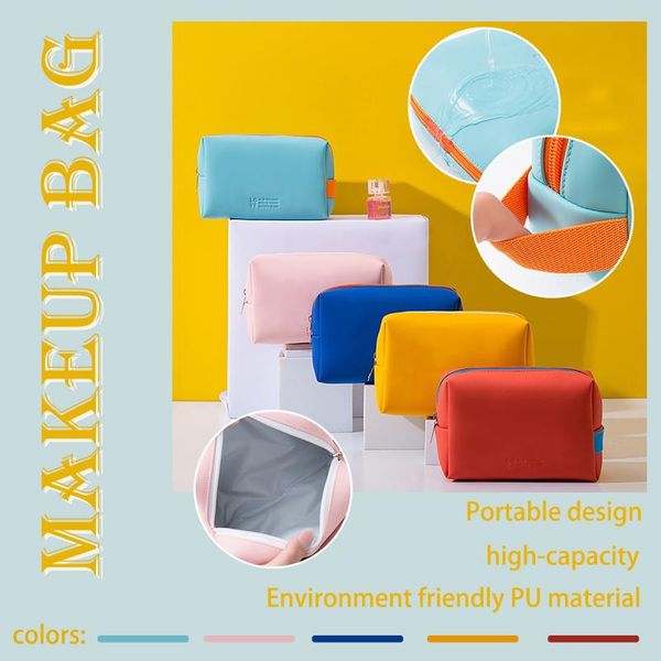 

lady large capacity solid color waterproof multifunction cosmetic bag convenient travel makeup storage package female wash 5 bags & cases