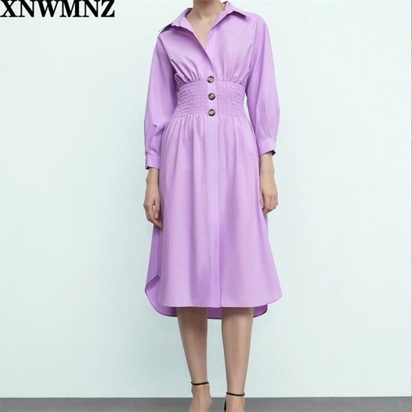 

turn down collar dresses women fashion elastic waist dress elegant buttons long female ladies 210520, Black;gray