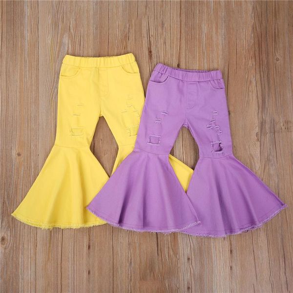 

colors children's clothing 2021 spring and autumn girls hole jeans korean trousers girl flare pants, Blue