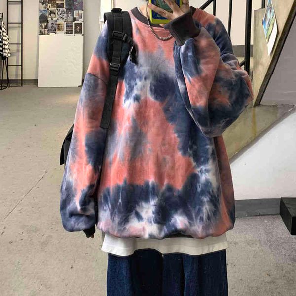 

fashion autumn men's tie-dye hoodie retro casual cotton camo sweatshirt men streetwear loose hip-hop pullover hoodies mens hoody, Black