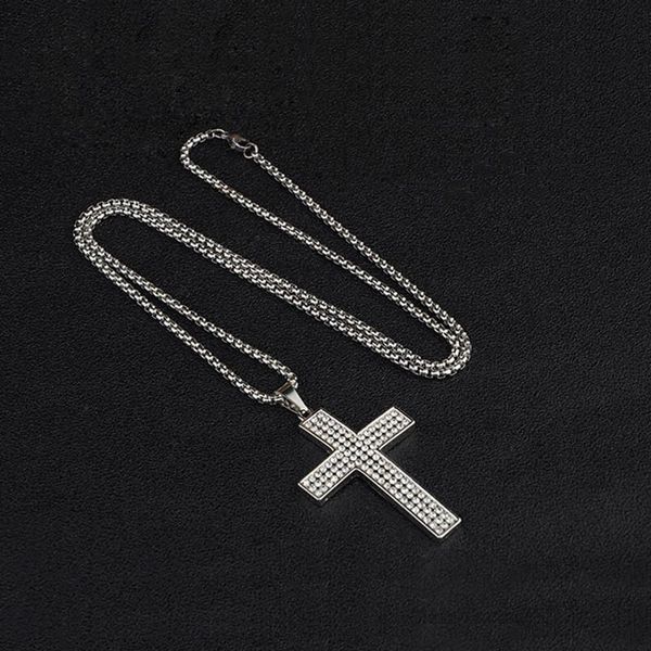

pendant necklaces cross mens women hip hop silver color stainless steel chain necklace iced out bling cz stone jewelry gifts
