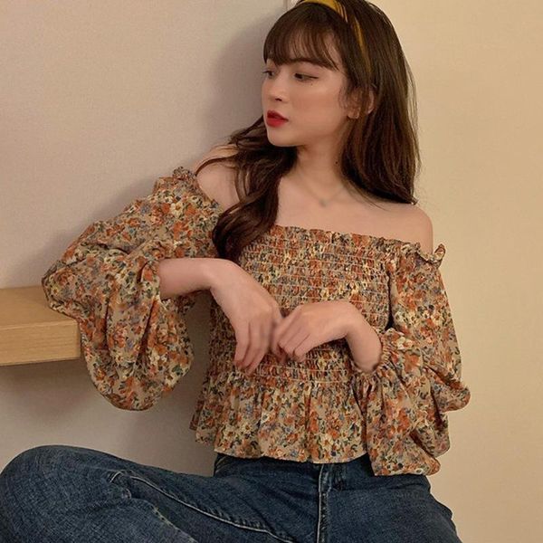 

women's blouses & shirts etosell long sleeves chiffon blouse female floral print shirt square collar summer slim, White