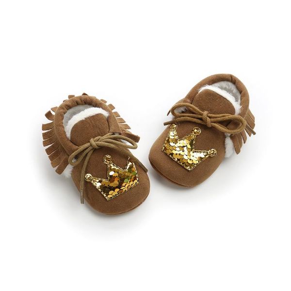 

born baby girl winter warm shoes with fur crown non-slip footwear crib pu suede leather first walker moccasins walkers