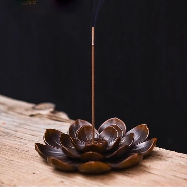 

fragrance lamps copper lotus incense burner stick holder church handmade sandalwood zen indoor bruleur encens home decor 50