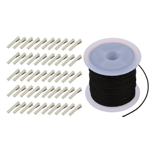 

hair accessories 1 roll black waxed cotton necklace beads cord string 1mm & 50pcs mini pins crocodile clips for diy, Slivery;white