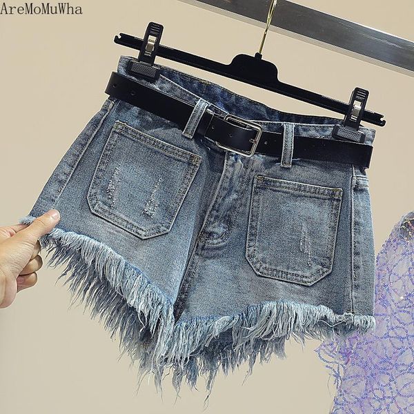 

aremomuwha denim shorts female summer korean version of the high waist looses-5xl thin wild a word wide leg pants tideqx1171 women's je, Blue