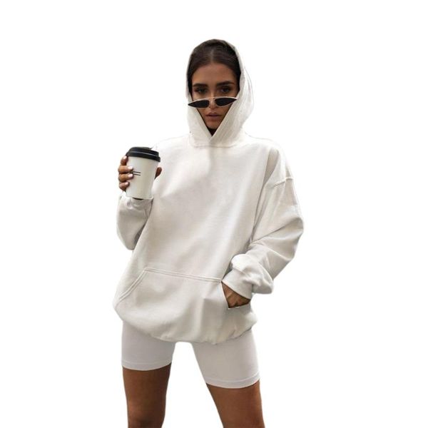 

women's tracksuits women 2 piece hoodie pocket sweatshirt solid color long sleeve loose cycling shorts set casual home sportswear, Gray