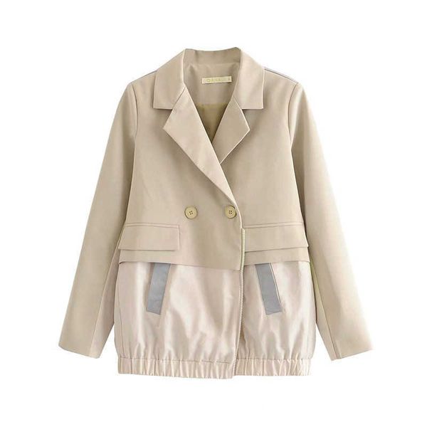 

[deat] women blazer v-neck splicing double breasted long sleeve loose fit jacket fashion spring autumn 13u589 210527, White;black