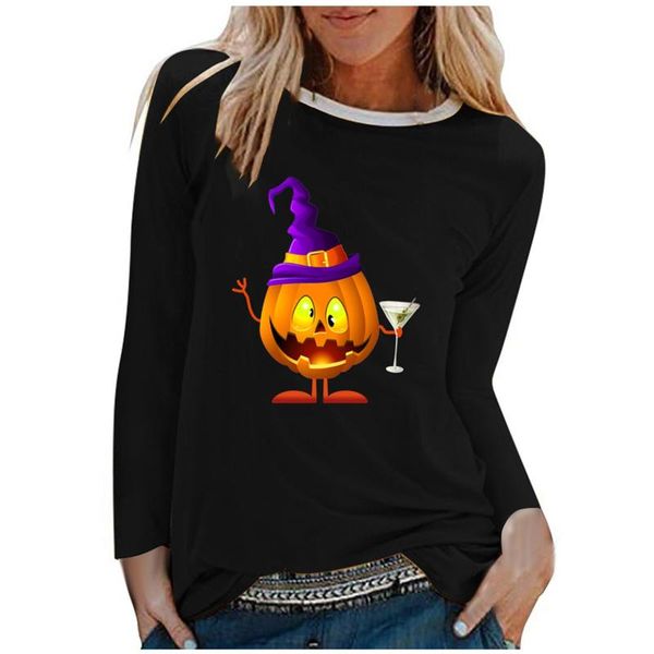 

women's t-shirt women's casual halloween pumpkin print shirts elegant office lady shirt o-neck long sleeve blusa feminina ver&atild, White
