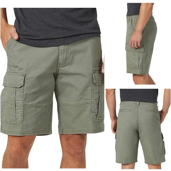 

men's shorts 2021 summer men cotton cargo solid multi pocket casual breeches bermuda beach short los cortos military, White;black