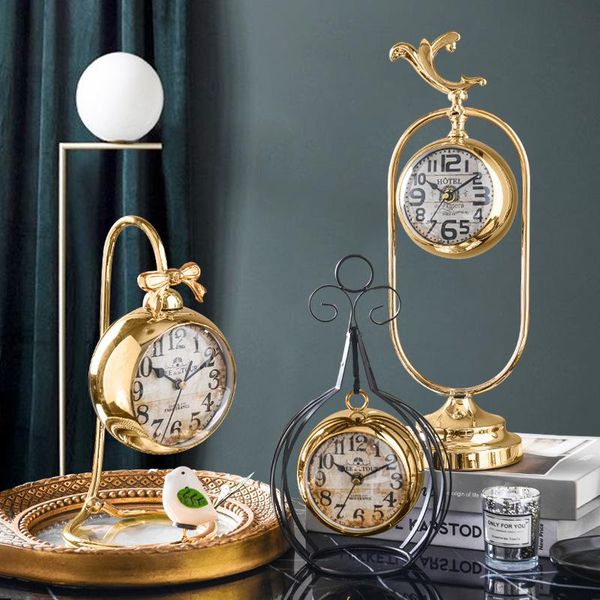 

european style quiet retro clock bedroom creative luxury metal desk home decoration living room ornaments 303 & table clocks