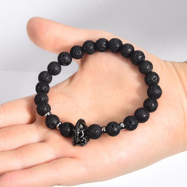 

bracelet volcanic stone fashion energy bracelet helmet copper micro inlaid men's jewelry, Golden;silver