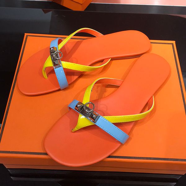 

outlet 11 colors paris designers casual slipper women beach flops genuine leather slides calfskin sandals flat heel slippers luxuryss des, Black