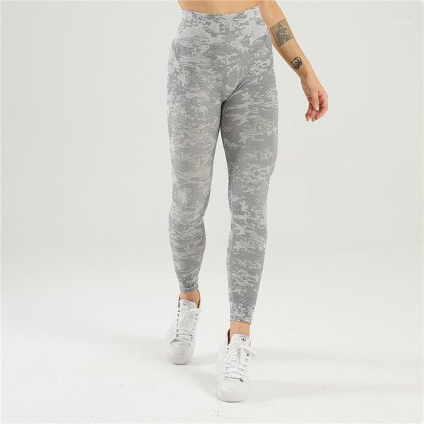 Seamless Sport Leggings Mulheres Cinza Elástico Camuflagem Booty Cintura Alta Calças de Fitness Yoga Calças de Treino Gym Push up Sportswear Roupa