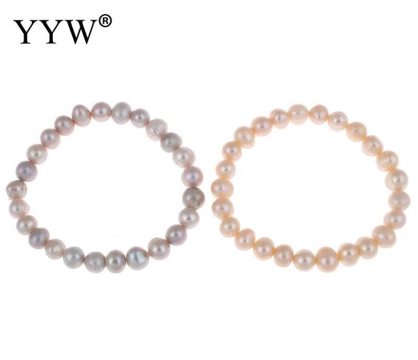 

charm bracelets design 7.5inch pearl bracelet purple/pink natural potato pearls women elastic fashion jewelry gifts, Golden;silver