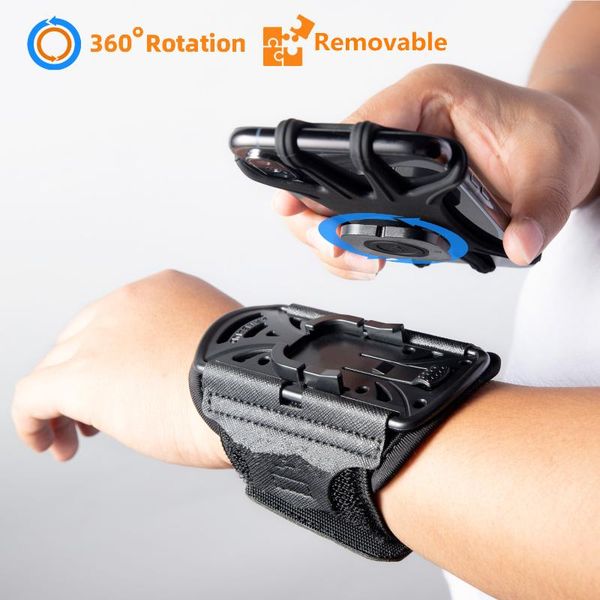 

detachable 360Â° rotating wristband phone holder sports riding hiking mobile wrist arm running bag outdoor bags