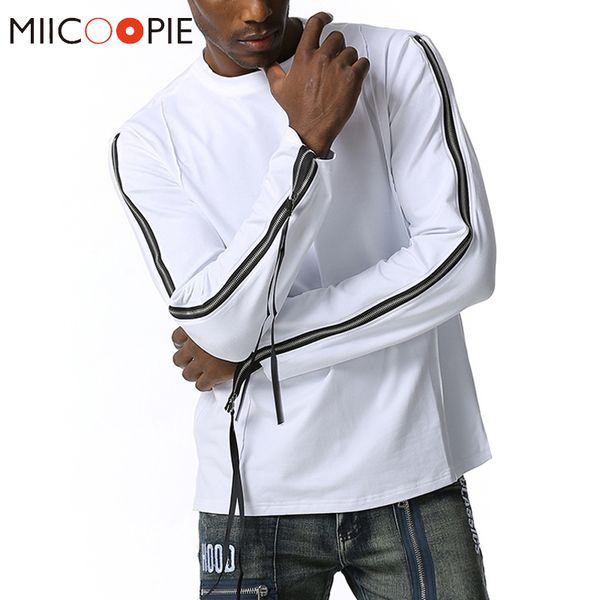 

long sleeve zipper oversized t shirt men casual streetwear hip hop tshirt male solid color pullovers fashion loose funny t-shirt, White;black