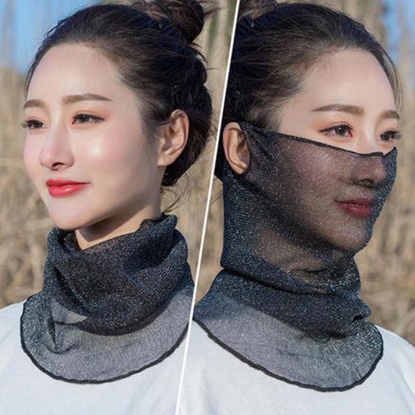 

scarves korean ruffle elastic neck guard sunscreen headscarf women's covering face cycling silk scarf gold wire hanging ears bibs p52, Blue;gray