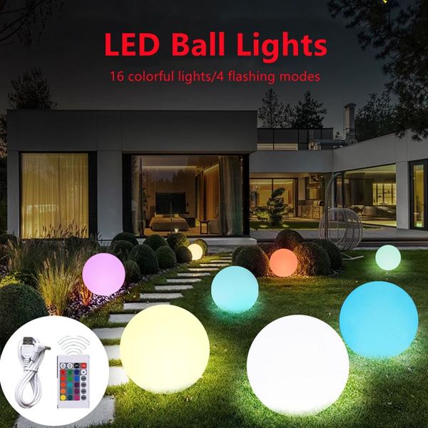 

lawn lamps 12/15/20/25cm led ball lights lamp outdoor multi color with remote control garden pool beach wedding lighting decoration