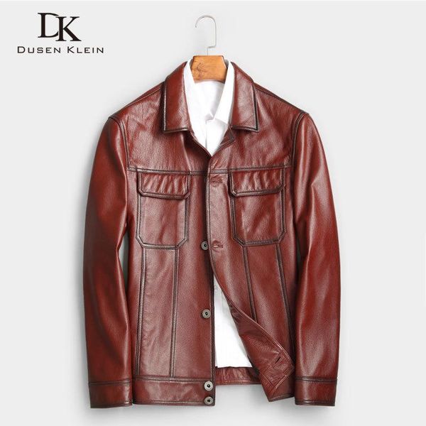 

men's leather & faux genuine jacket cow suit coat short designer x88005, Black