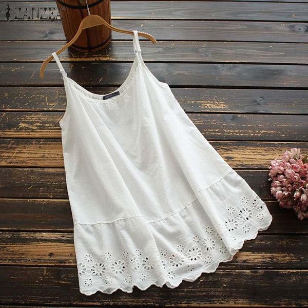 

women's blouses & shirts zanzea women summer sleeveless o neck tank elegant floral lace crochet blouse loose spaghetti strap camisole, White