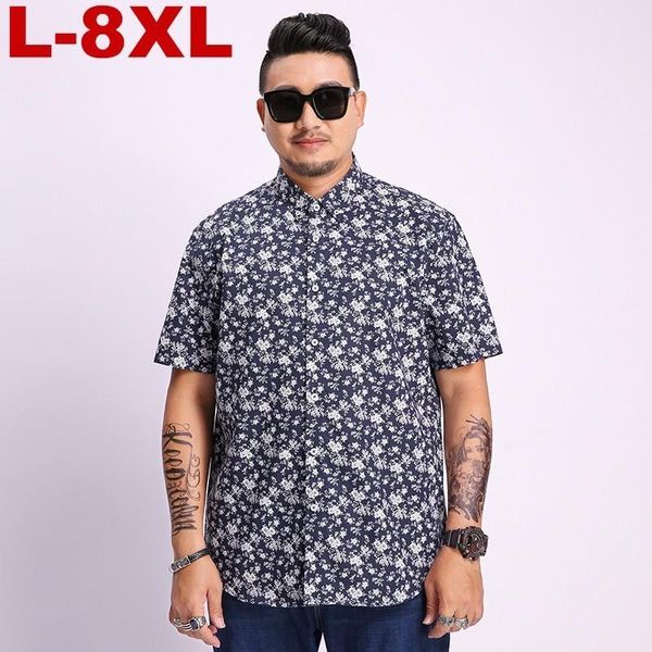 

8xl plus size brand-clothing shirt male flax dress shirts slim fit turn-down men short sleeve mens hawaiian big sizes men's casual, White;black