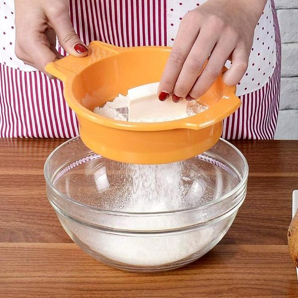 

stainless steel mesh manual flour sugar powder sifter kitchen sieve with scraper baking & pastry tools