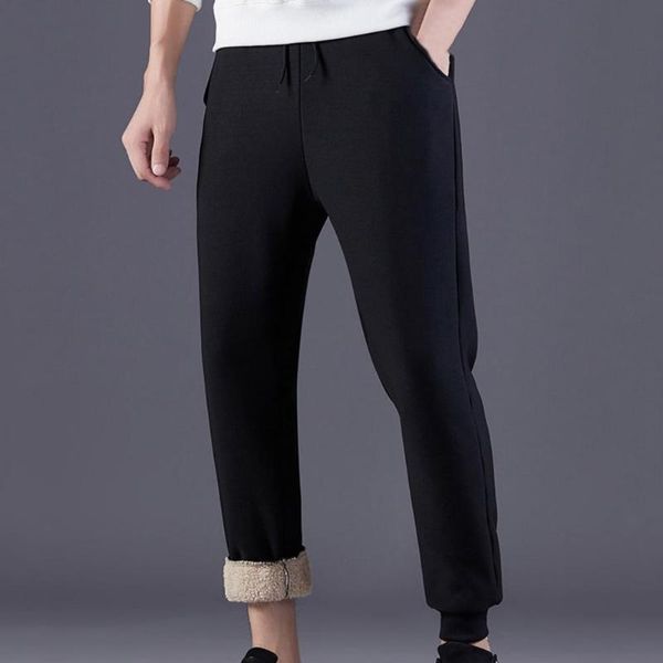 

men's pants drop thick large size warm casual padded fit sweatpants for home, Black