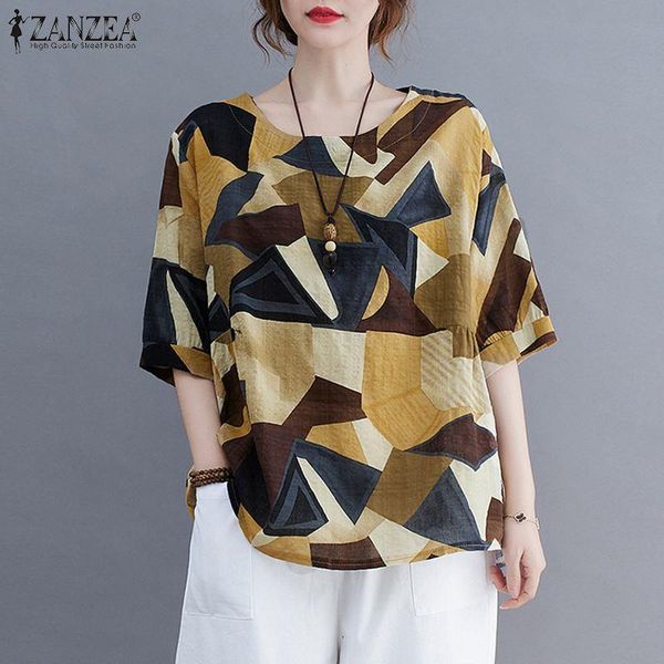 

women's blouses & shirts zanzea women summer blouse half sleeve geometric printed loose holiday oversized chemise casual tunic blusas, White