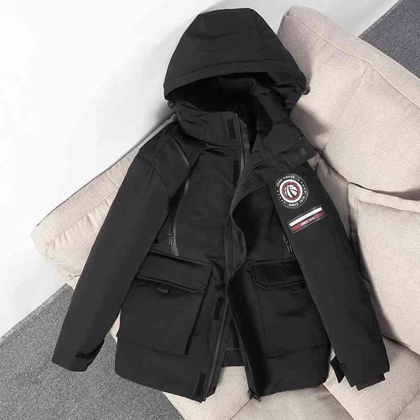 

down jacket men's and women's couple large coat hooded trend thickened parker overalls balck, Black