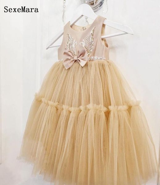 

champagne baby girl dresses party gowns tulle sequins children birthday dress pageant gown 2 4 6 8 10 14 years1, Red;yellow