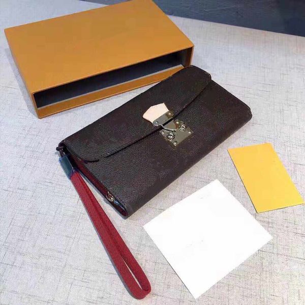 

fashion ladys holding purse pu leather cardholder purses single zipper wallets lady long classic wallet handbag with orange box card 916, Red;black