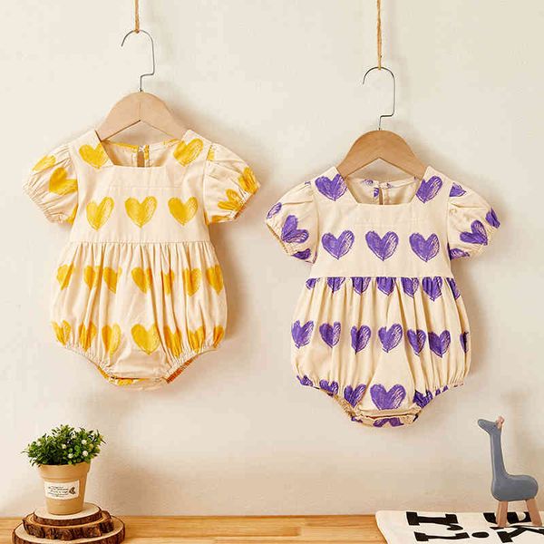 

baby girls clothes fashion rompers cotton bodysuits lover summer infant one piece turn down collar jumpsuit 210429, Blue