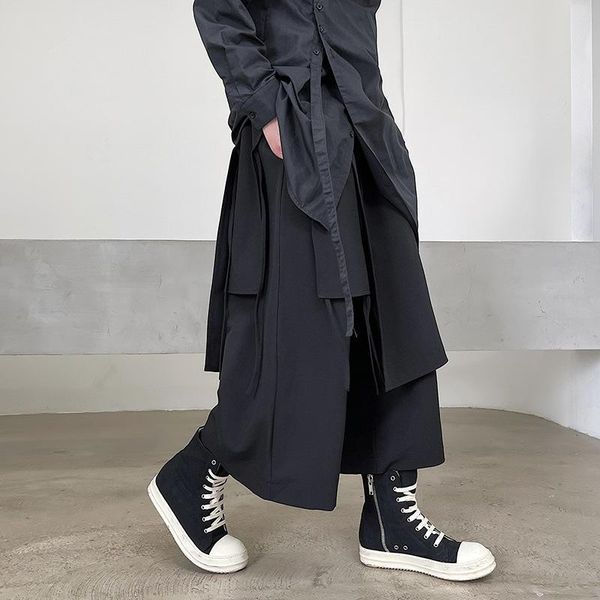 

men's pants japanese kimono modified skirt irregular wide leg, Black
