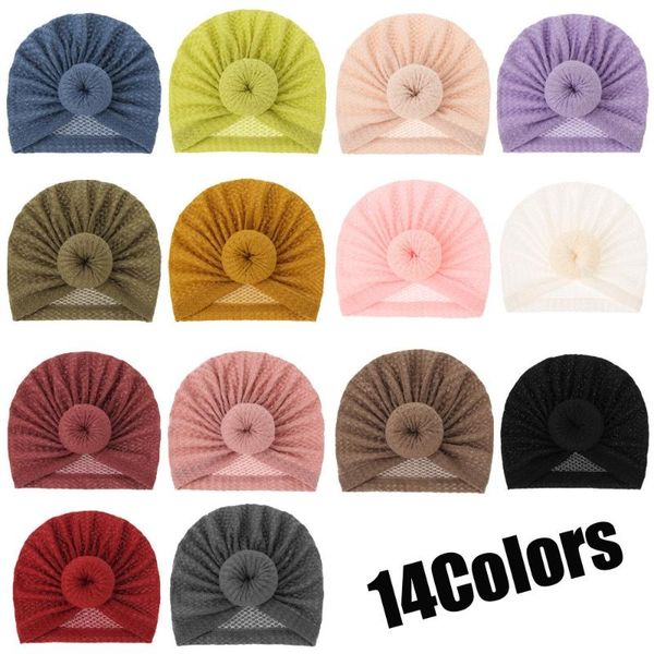 

caps & hats fashion cotton round ball flower hat baby girls born turban knot kids headwear hair accessories, Yellow