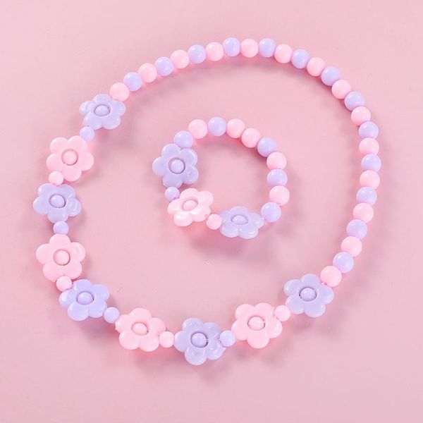 Orecchini Collana Cute Princess Cartoon Flower Child Maglione Set di braccialetti per regali da ragazza Bambini Bambini Compleanno di perline colorate