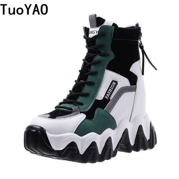 

spring women thick sole ankle boots autumn luxury platform casual boots women's 8cm high heels wedge boots shoes woman sneakers 210914, Black