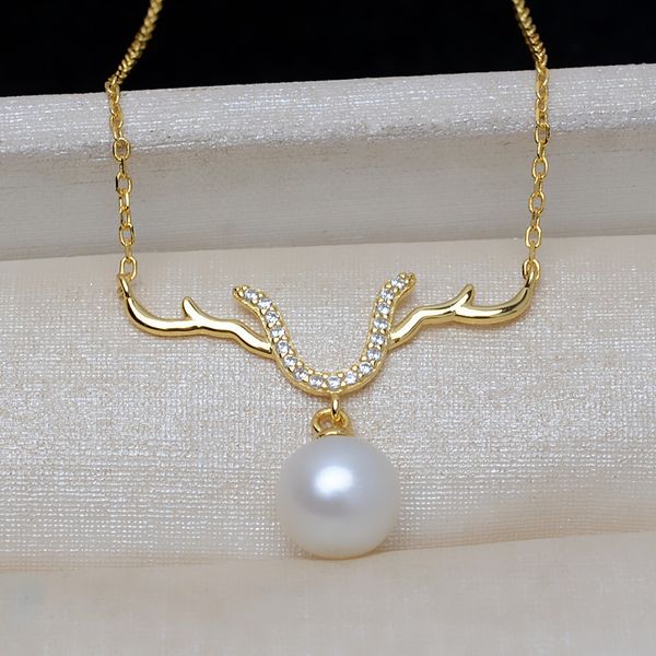 

s925 chain antler empty support animal shape fresh pendant diy silver jewelry 8-13 pearl accessories 3912