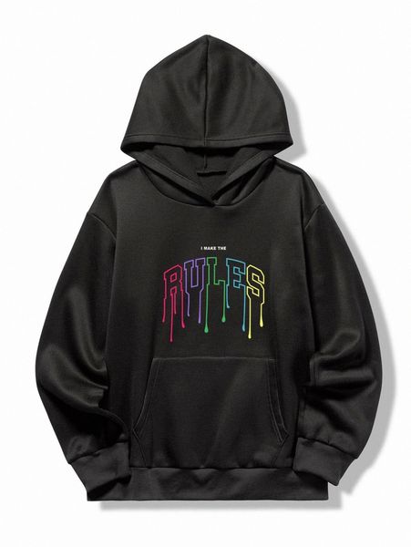 

slogan graphic kangaroo pocket thermal hoodie j8hc#, White;black