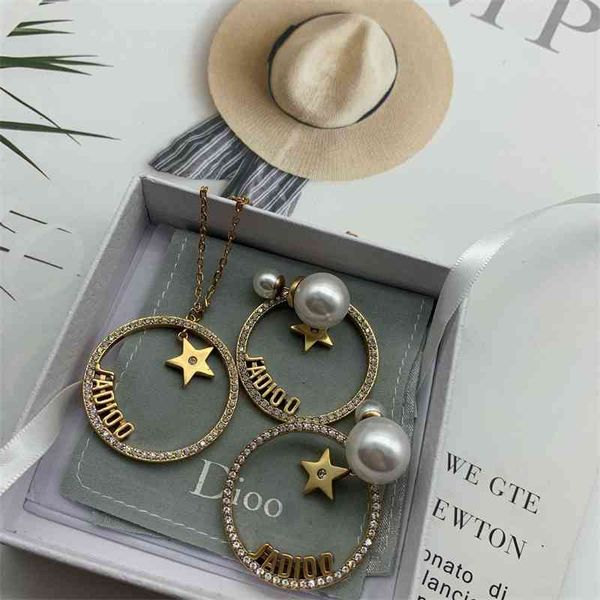 

70% off outlet online letter star pearl earrings high version net red temperament necklace female, Golden