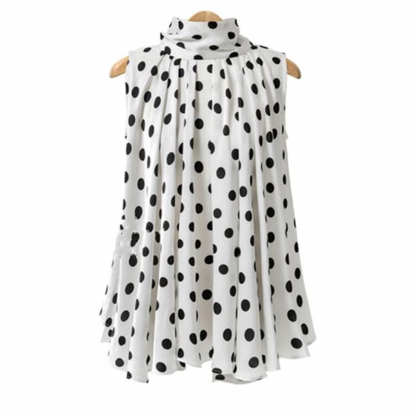 

women's blouses & shirts kekeplus xl-5xl polk dot print bow neck sleeveless blosues fashion large size casual loose tunic blusas 6671, White