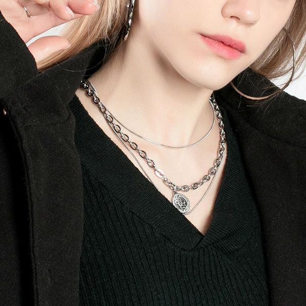 

vintage multilayer round matel pendant necklace women gold color personal choker necklaces jewelry beads chokers, Golden;silver